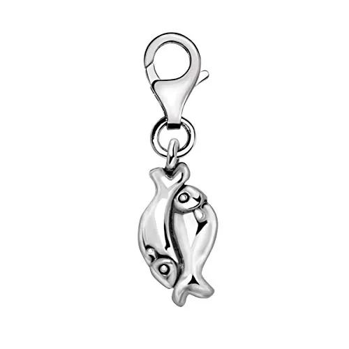 Quiges Charm con Cierre Plateado 3D Piscis Signo del Zodíaco Abalorios Joyería de Mujer