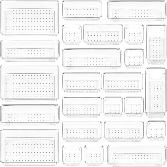 Vtopmart 25 Piezas Organizador de cajones con 4 tamaños, Sistema de Organizador cajones, Bandejas de Almacenaje para baño, utilizable para Maquillaje, Cocina, tocador, Oficina