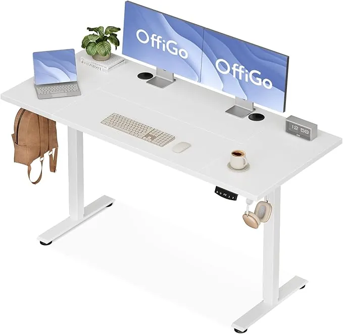 OffiGo Escritorio Elevable, Mesa Elevable Escritorio 140 cm, Escritorio Ergonómico con Función de Memoria, Standing Desk, Moderno Mesa Ordenador para el Hogar y la Oficina, Blanco