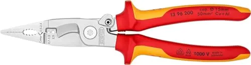 KNIPEX Alicate para instalaciones eléctricas con cartulinas autoservicio cromado aislados con fundas multicomponentes, según norma VDE, 13 96 200 SB
