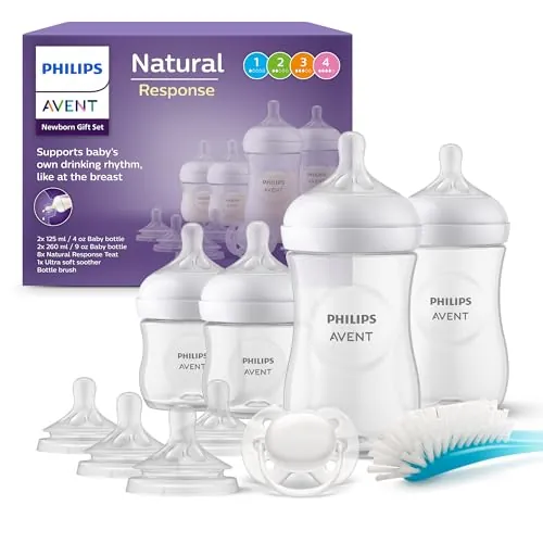 Philips Avent Set de regalo de biberones para recién nacidos: 4 biberones, 2 tetinas de repuesto, chupete ultra soft y escobilla para biberón, bebés de 0-12 meses (modelo SCD838/13)