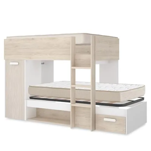 DEKIT - Pack Ahorro Juvenil Cama Tren KOS con 1 Somier Lama Ancha y 2 Colchones viscoelásticos Nova 90 x 190 cm