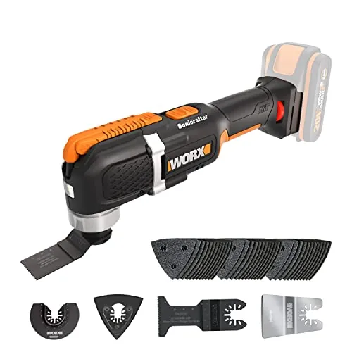 WORX WX696.9 Multierramienta Sonicrafter 20V Sin Batería ni Cargador, Sistema Universal de Accesorios, Velocidad Variable, Incluye 35 Accesorios