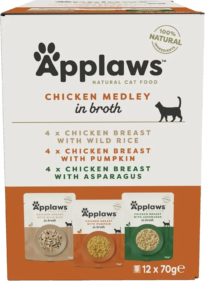 Applaws Comida Húmeda para Gatos 100% Natural Multipack de Pechuga de Pollo en Sobre - 12 Sobres de 70g