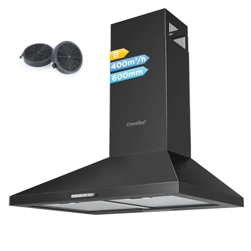 COMFEE' PYRA17B-60 Campana Extractora de Pared, 400 m³/h, 60cm, Negro