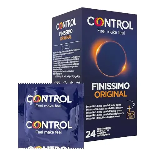Control Preservativos Finissimo Original. Caja Pack Ahorro 24 Condones Súper Finos, Extra Sensibilidad, Lubricados. Disfruta de un Ajuste Perfecto para una Relación Segura
