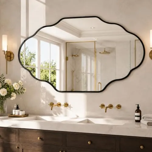 Clevich Espejo de Pared Irregular con Aluminio - diseño de farolillo Delgado y Moderno - Espejos Decorativos de Pared Elegante y Moderno - para Sala de Estar, baño, Dormitorio (Negro, 66x116cm)