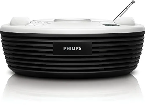 Philips AZ202/73 sistema de audio para el hogar Negro, Blanco 2 W - Microcadena (Negro, Blanco, Parte superior, 2 W, FM,MW, CD,CD-R,CD-RW, Fast backward, Avance rápido, Next, Anterior, Repetir, Barajar)