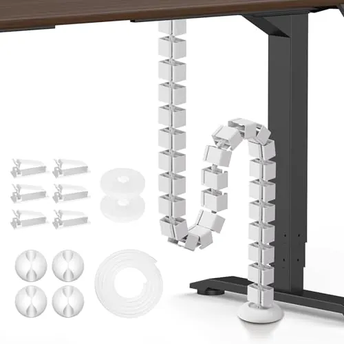 Mimoke Gestión de cables Slim Line Longitud: 1290 mm Manguera de Cable Montaje en Tornillo Gestión de Cable Spine Organizador de cables modular (blanco)