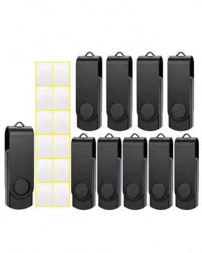 Memoria USB 32 GB Pendrives 10 Piezas,Giratoria Memoria Flash USB 2.0 Negro Pen Drive Uflatek Portátil Pendrive Almacenamiento de Datos con Llavero Acollador