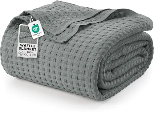 Utopia Bedding Manta Tipo Gofre De Algodón De 300 gsm (Gris Frío - 228x228 cm), Edredón Suave, Ligero Y Transpirable para Todas Las Estaciones