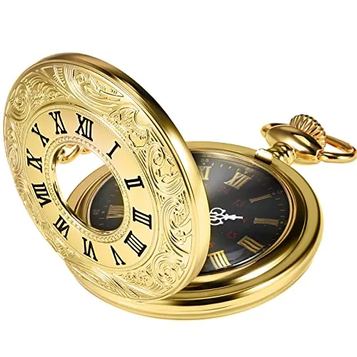 Reloj de Bolsillo Vintage de Acero para Hombre con Cadena, Dorado, Retro