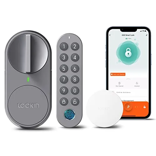 Lockin Cerradura Inteligente G30 con Teclado Pro, WiFi y Control de Aplicaciones, Bloqueo Automático, Compatible con Alexa y Google, Cerradura Electrónica de Entrada sin Llave