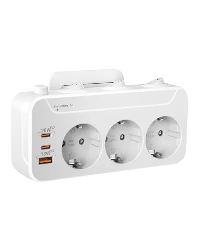 Ladron Enchufes USB C,Regletas Enchufes Pared Carga Rápida PD20W y QC18W