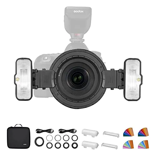 Godox Macro Flash MF12-K2 Kit, Flash TTL de 2.4G con batería de Litio incorporada para Cubrir 500 Flashes y Reciclar en 0.01-1.7 Segundos para Disparos Macro, Disparos de Retratos, Disparos de Joyas
