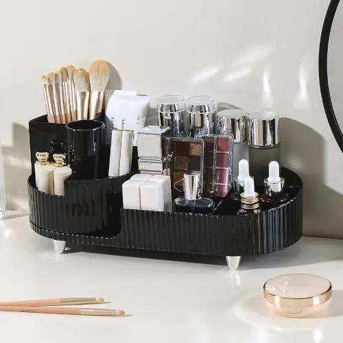 JVISION Organizador de Maquillaje Giratorio 360, 2 en 1 con Compartimentos