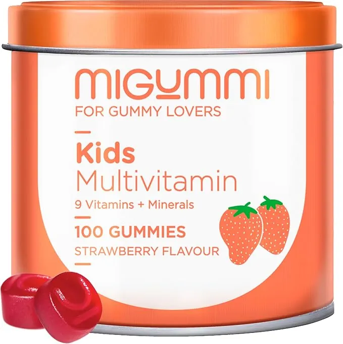 Gominolas multivitaminas para niños - 100 Gummies sabor fresa natural - Vitamina C, D, B12, E, A, B6, B5, biotina, ácido fólico, zinc, yodo, colina - 12 vitaminas y minerales - Veganas