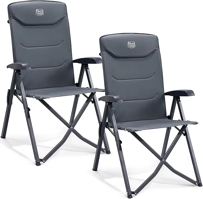 TIMBER RIDGE Juego de 2 sillas plegables de camping para adultos, ajustables, resistentes, para exteriores, 4 posiciones, respaldo alto, silla de jardín de gran tamaño, reclinable, lujo para comedor