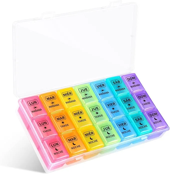 Pastillero Semanal 3 Tomas Español, Opret Pastillero Diario Grande, Dosificador de Comprimidos 7 Dias con 21 Compartimentos, Pastillero Diario de Viaje