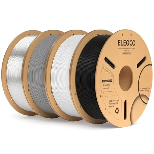 ELEGOO Filamento PLA+ 1.75 4KG Negro, Blanco, Gris, Traslúcido, Precisión Dimensional +/- 0.02mm, Carrete Filamento para Mayoría Impresoras 3D