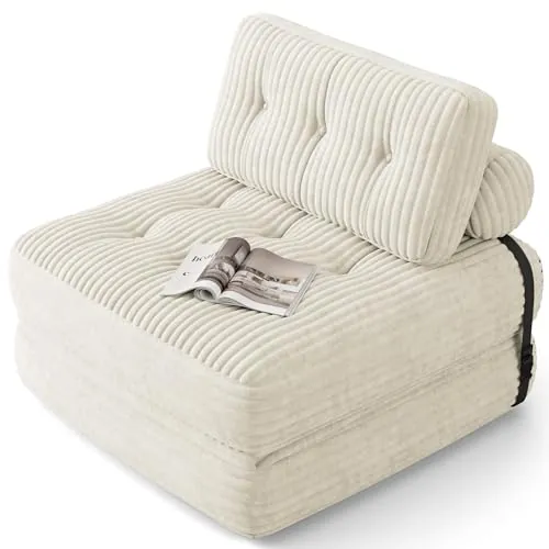 Xbro Sofá Cama Plegable 2 en 1, Tela Pana, Blanco