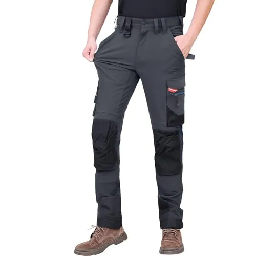 WORK IDEA Pantalón de Trabajo elástico Slim-fit para Hombre: Áreas críticas reforzadas con Cordura – Elegancia Resistente para diversas Necesidades laborales