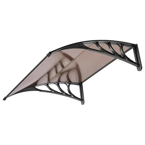 VIVOHOME Marquesina Exterior 100x100cm para Puertas y Ventanas Toldo de Policarbonato Color Marrón con Soportes Negros Tejadillo de Protección para Entrada y Jardín