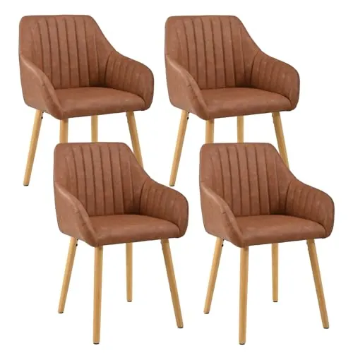 Goeurvant Juego de 4 sillas de Comedor marrón con reposabrazos de PU, sillas de Comedor, Silla de salón, Silla de Cocina
