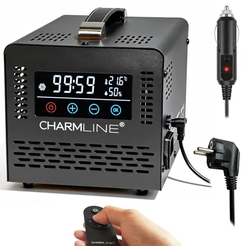 Charmline Generador de Ozono 2 en 1 para Coche y Habitaciones, AC/12V,Negro