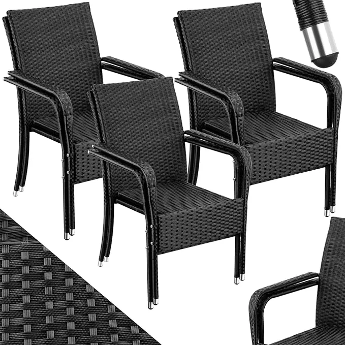 tectake® Silla de Jardín de Ratán y Acero Apilable, Muebles Jardín Exterior Resistentes a la Intemperie, Silla Conjunto Jardín Exterior, Sillas Terraza o Patio, Fácil Montaje, MAX. 120 kg - 6 Sillas