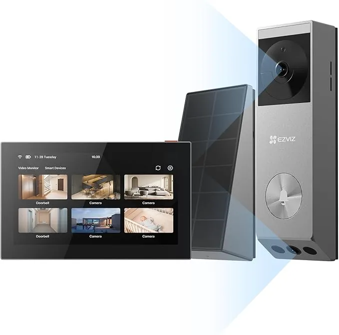 EZVIZ EP3X Pro Timbre Inalámbrico con Doble Cámara 3MP+2MP y Monitor SD7, Detección de Personas/Paquete, Visión Nocturna en Color, Audio Bidireccional, Impermeable, 32GB eMMC Incorporado