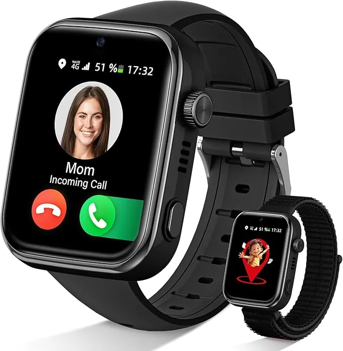 2026 Nuevo Reloj Inteligente Niño, Smartwatch Niños con Llamadas y GPS, Videollamadas/Chat de Voz/Whatsapp/WiFi/SMS/SOS/Modo Escuela/Dormir/Despertador, Reloj Niño y Niñas Negro 4-14 Año