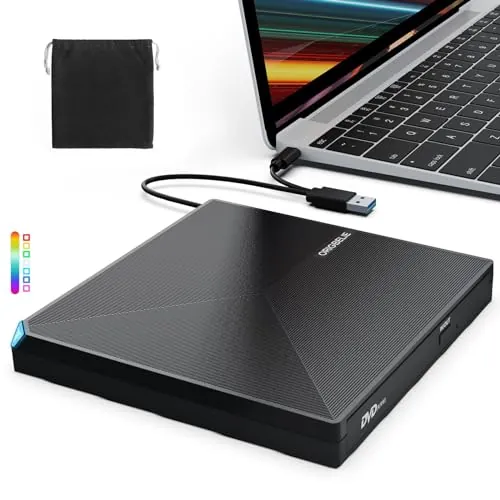 ORIGBELIE Grabadora DVD Externa USB 3.0 y Type-C, Ultra Delgado CD/DVD +/-RW Drive, Porttil Lector DVD Externo para PC, Laptop, Desktop, MacBook Pro/Air, Windows 11/10/8/7/XP/Vista/Linux/Mac OS