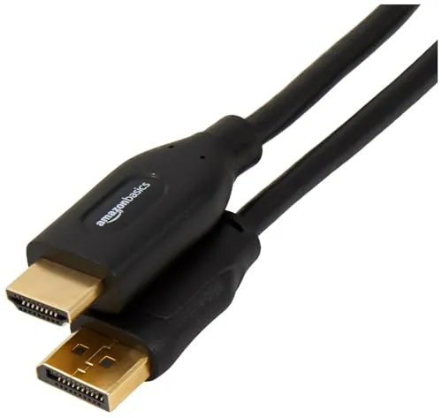 AmazonBasics Cable DisplayPort (Fuente) a HDMI (Pantalla), unidireccional, 4K a 30Hz, 1920 x 1200, 1080p, Conectores chapados en Dorado, 1.83 m, Negro