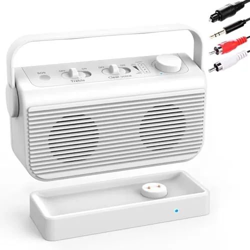 ANSTEN Altavoces para TV, Alcance de 30m, Altavoces Externos para TV con Interruptor SOS, Diseñado para Ancianos, Sin Retardo de Audio, Listo para Usar