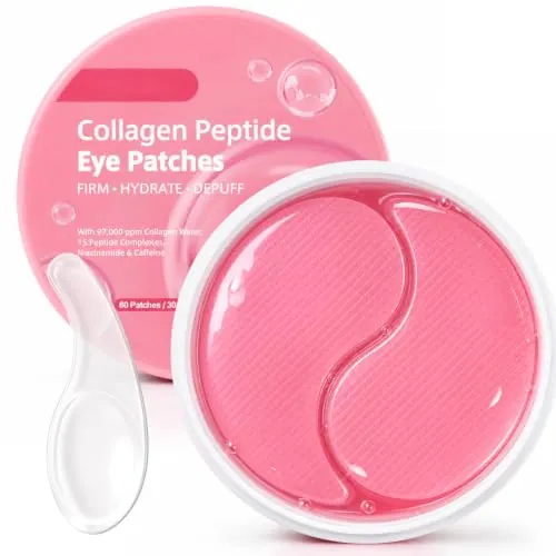 Collagen Peptide Eye Patch, Parches ojos reducir la apariencia de hinchazón, ojeras y líneas de expresión, Reafirmante & Hidratante, Cuidado de la Piel Coreano, 60 unidades