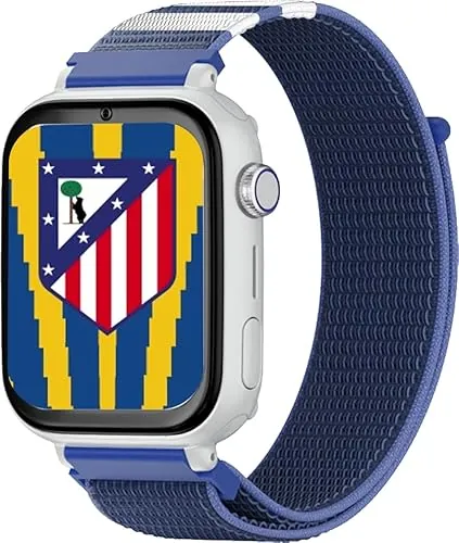 SaveFamily SaveWatch Plus 4G Edición Atlético de Madrid | Reloj Inteligente Niño con Localizador GPS, Llamada, Vídeo, Whatsapp, Música, Bluetooth, App Store | SIM Incluida - Correa de Tela Azul