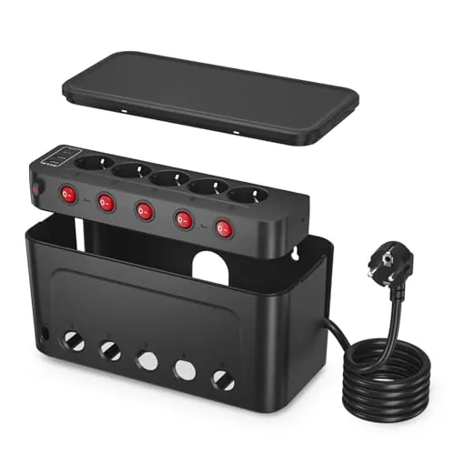 Regleta Enchufes con Caja Organizadora Cables,Grande Caja Oculta Cables