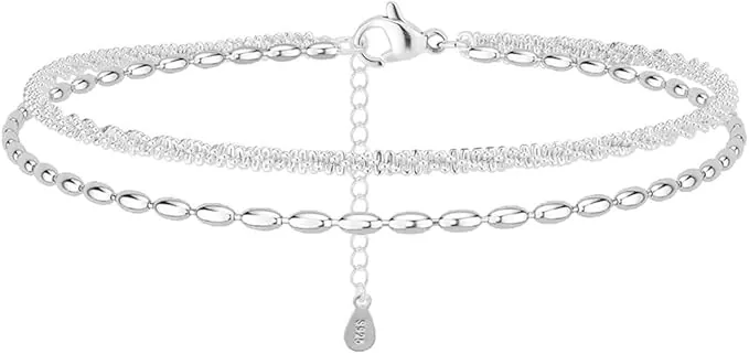 Tobillera Mujer Plata de Ley 925, Delicada y Resistente al Agua, Ajustable, Tobillera de Plata para Playa y Uso Diario