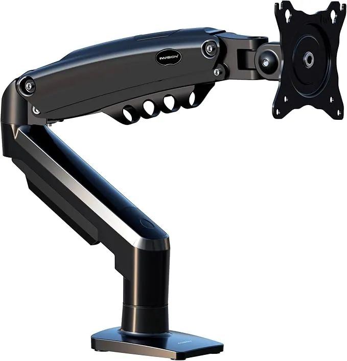 Invision Soporte Monitor Brazo para Pantallas 19-32 Pulgadas, VESA 75/100mm, Abrazadera Escritorio Soporte, Ajuste de Altura con Inclinación, Giratorio, Rotar, Capacidad Carga 2-9kg MX200 Brazo Único