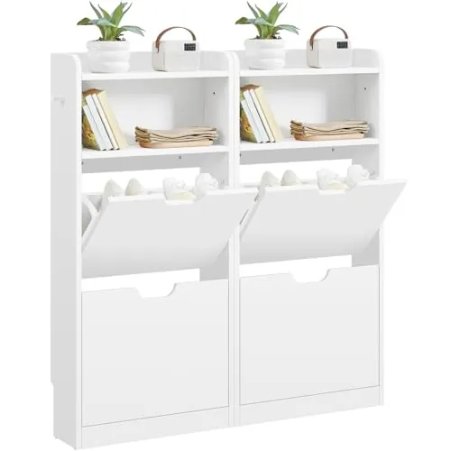 Yaheetech Mueble Zapatero Estrecho Armario con 4 Cajones Abatibles Blanco