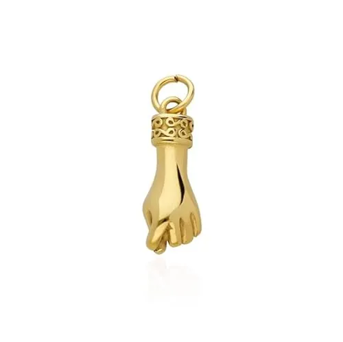 AVANCY Colgante Acero 316 L Mano Puño Higa Chapado Oro 18 KIt. 18 x 5 mm. Pulido Brillo Liso Amuleto