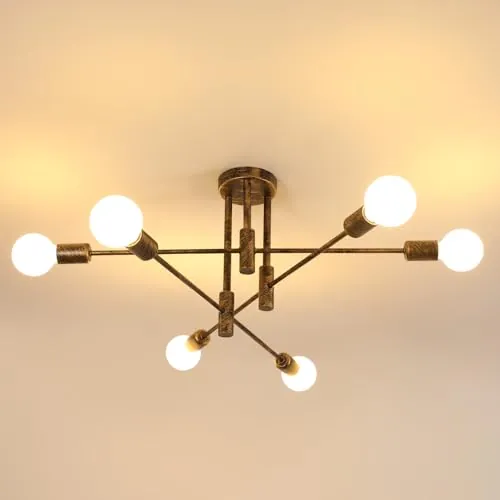DELIPOP Lámpara de Techo Bronce, 6 Luces E27 Vintage Plafon Techo Salon