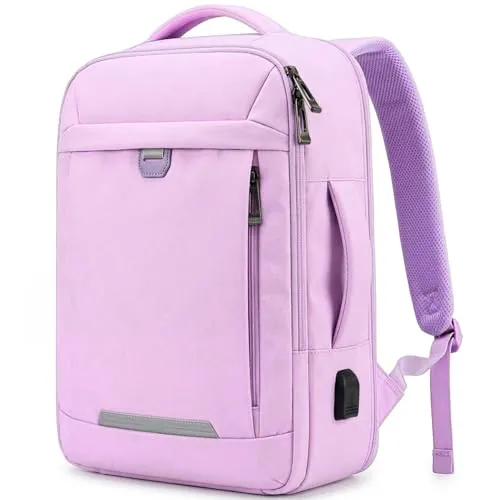 EDIESI, Mochila Viaje Cabina Avion 40x30x20, Equipaje de Mano Expandible Repelente al Agua con USB, Compartimento para Portátil 15,6”, Bolsa Compacta para Vuelos (Lila Pastel)