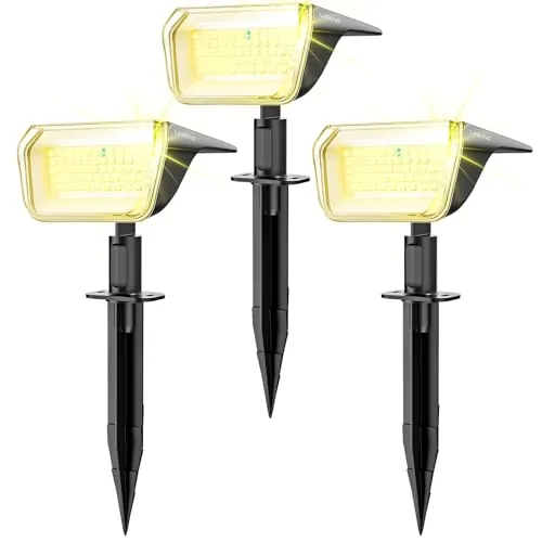 Linkind 60 LED Luces Solares Exterior Jardin,3000K Blanco Cálido Focos Solares con el modo de invierno, 800LM,Impermeable IP67 Lámparas Solares para Jardín, Patio, Calzada, Piscina,3 Piezas