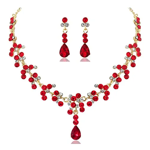Prosy Conjunto de collar y pendientes de diamantes de imitación de novia collar de cristal para fiestas nupciales conjuntos de joyas para mujeres y, größenverstellbar, Cobre aleado, Diamantes de