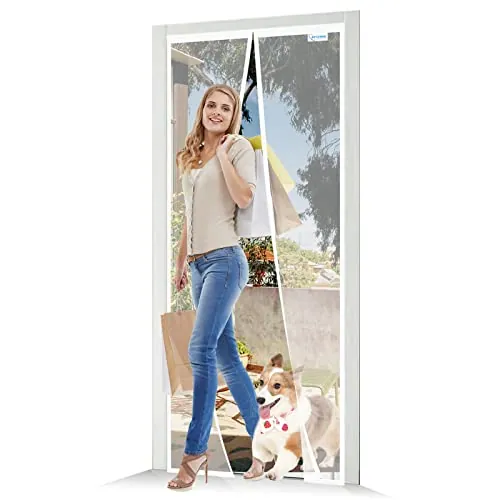 Mosquitera Puerta Magnética 180x210, JOY2SEE Mosquiteras para Puertas Blanco, Proteger a su Familia