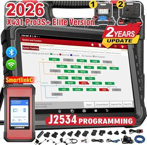LAUNCH X431 PRO3S+ Elite SmartlinkC Profesional Diagnosis Coche Multimarca con Sistema Completo Bidireccional 55+ Reinicio ECU Codificación FCA OE Mapa topológico Escáner Diagnóstico CANFD/DOIP/J2534