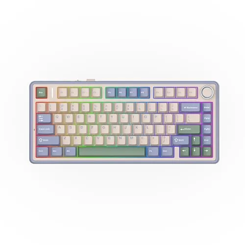 EPOMAKER x Aula F75 Teclado Gaming Mecánico Inalámbrico con Perilla del 75% | Formato ANSI US, BT/2.4GHz/USB-C, RGB, Gasket, Hot Swappable, Acolchado de 5 Capas, NKRO, Verde, Reaper Switch