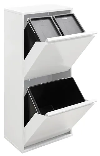 Arregui Basic CR401-B Cubo de Basura y Reciclaje de 3 Compartimentos | 11+11+23 L (45 L) | con Cubetas para Envases y Orgánico | Cubos de Basura de Cocina | Contenedores de Reciclaje | blanco